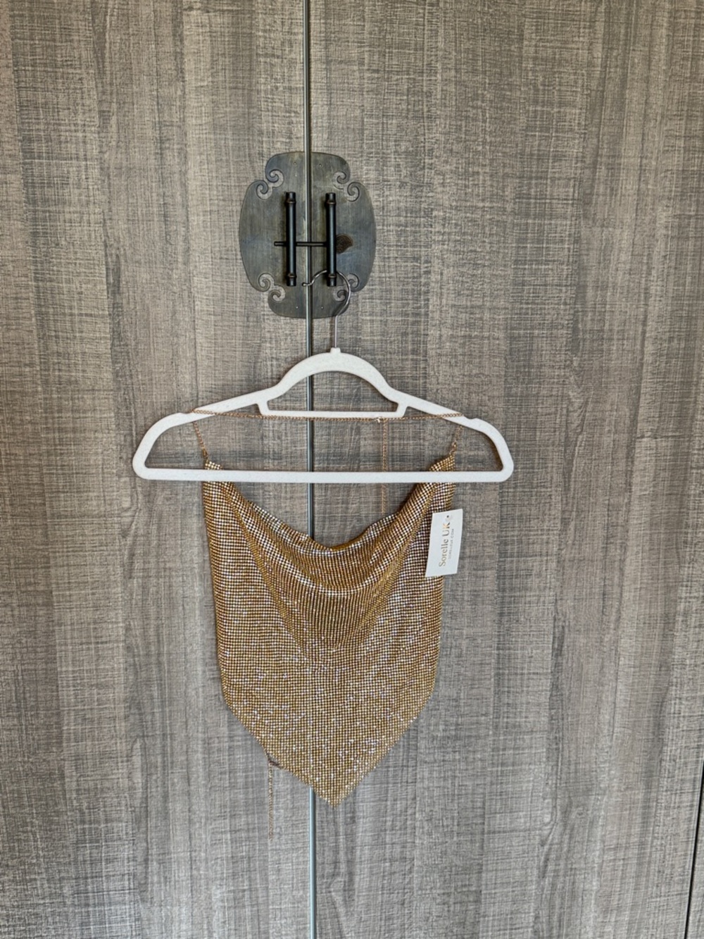 Sorelle‎ UK Gold Halter Chainmail Cowl Neck Crop Top